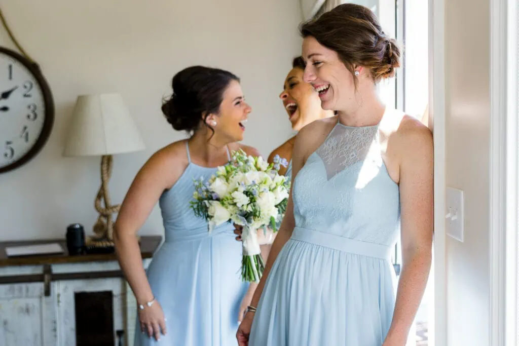 Bridesmaids smiling and laughing
