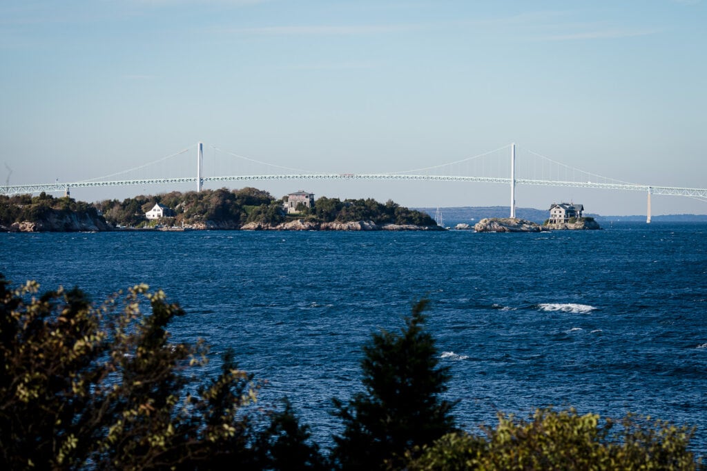 a view of the newport bridge from castle hill inn