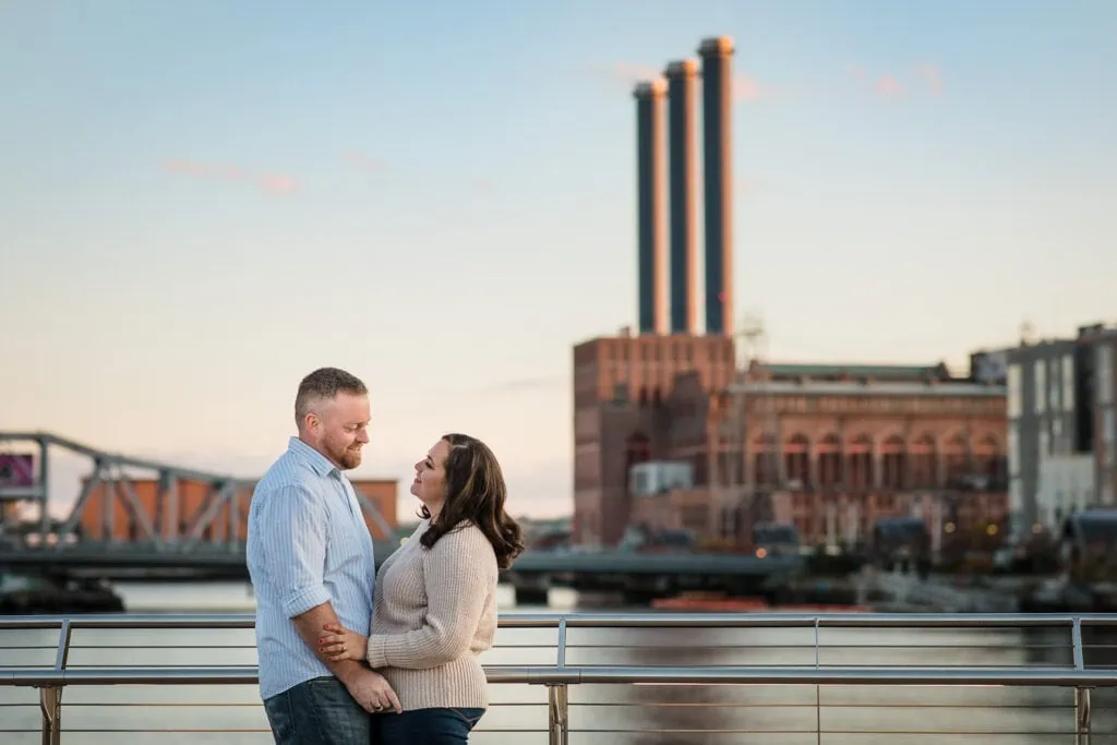 couple takes engagement photos with providence power plant