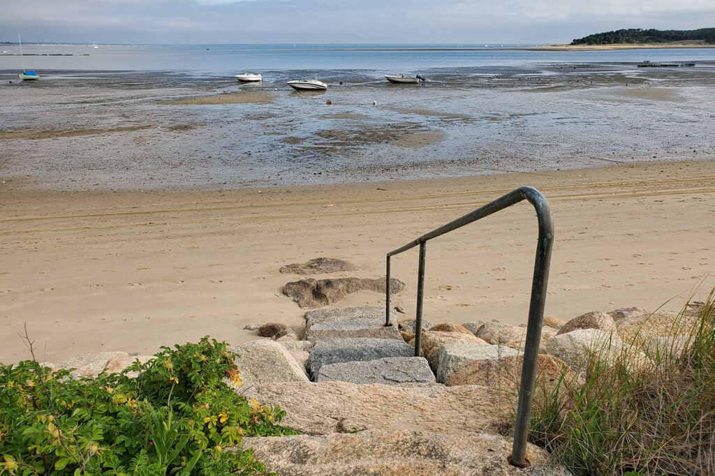 Stone steps down to a beach in Wellfleet Cape Cod