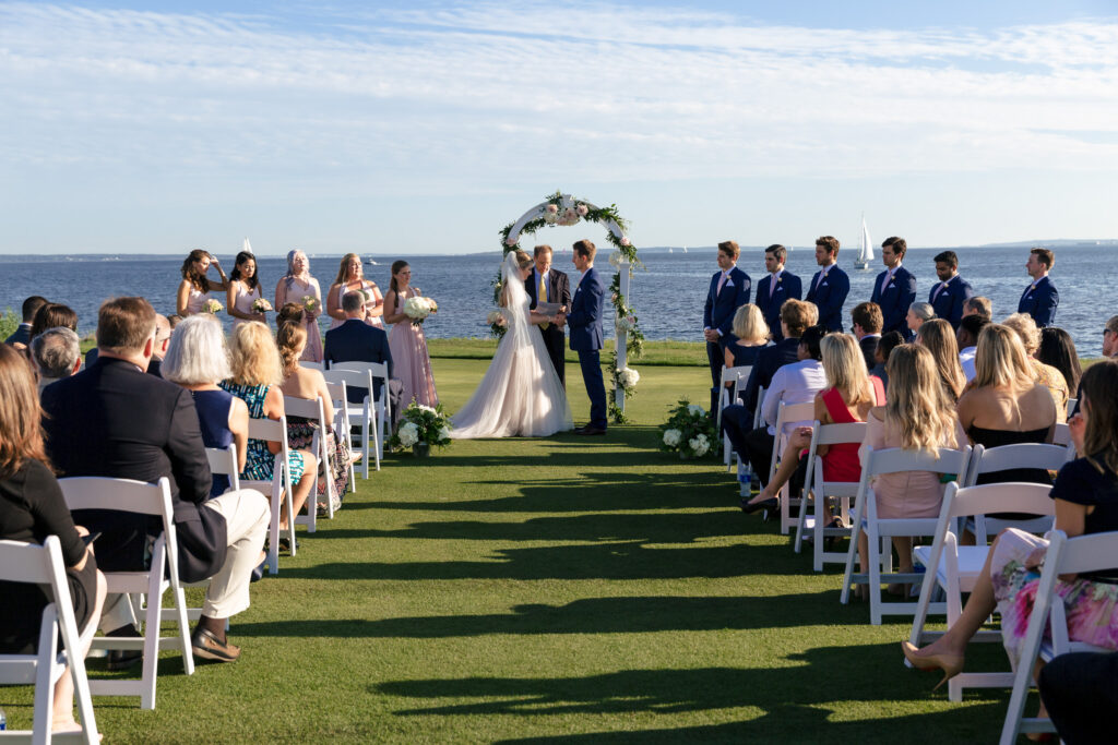 A wedding ceremony on the putting green at warwick country club